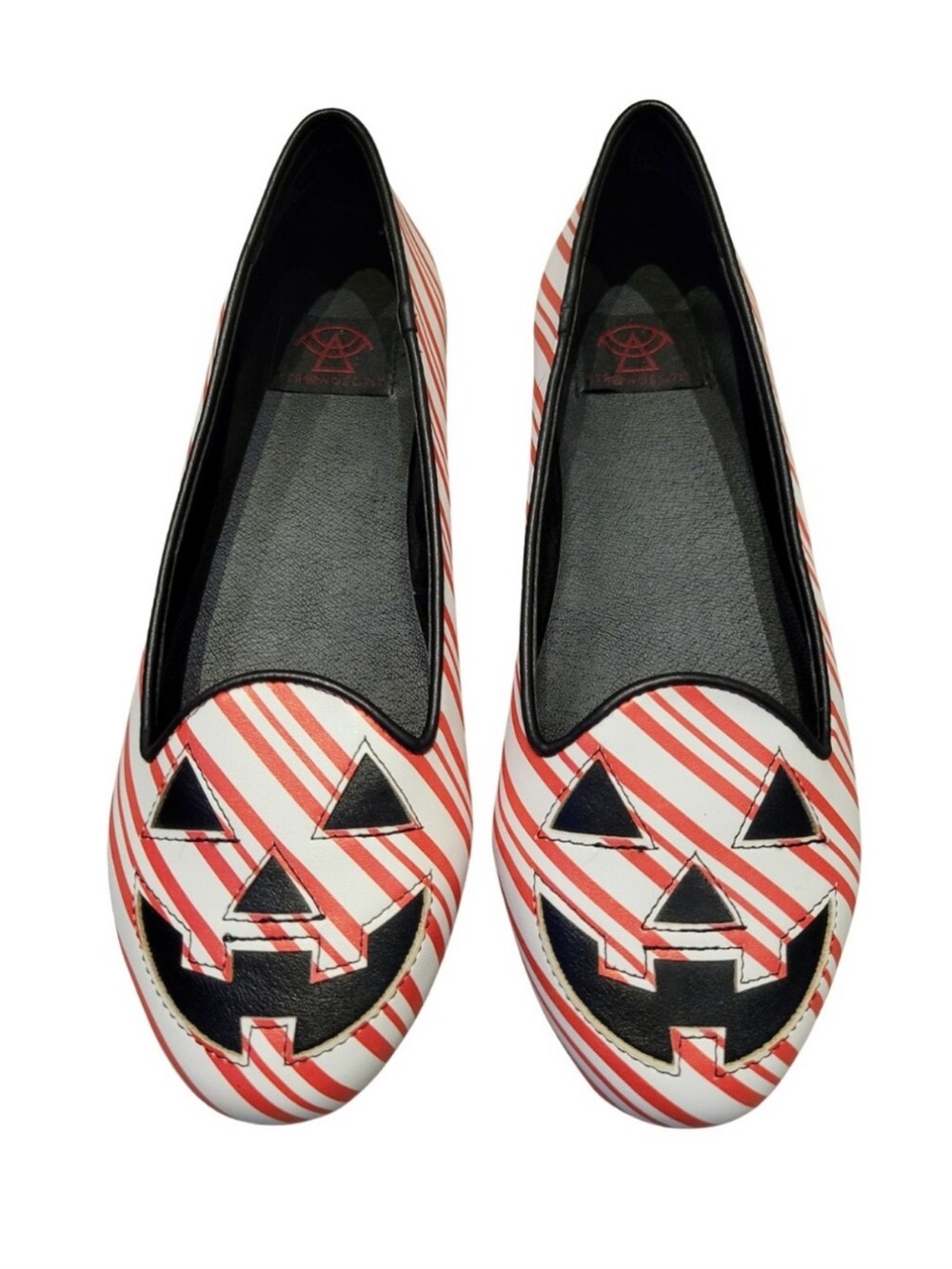 Strange Cvlt Candy Cane Striped Jack-O'-Lantern Ballet Flats.